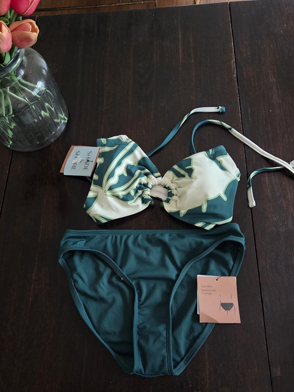 Shade & Shore Green Floral Bandeau Bikini Set